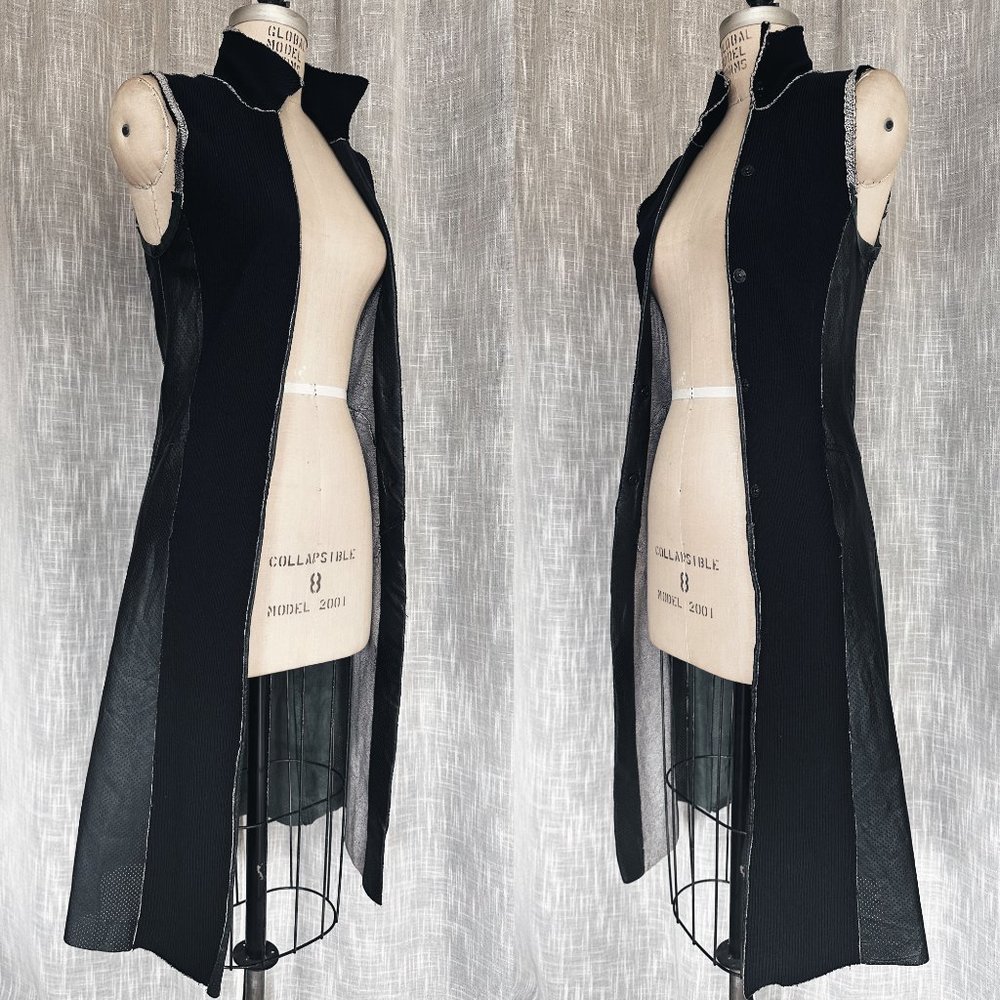 RARE DDC LAB Archive Genuine Leather and Ribbed Fabric Dystopian Duster Vest
